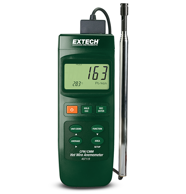 Air Flow Meter 407119 Heavy Duty CFM Hot Wire Thermo-Anemometer
